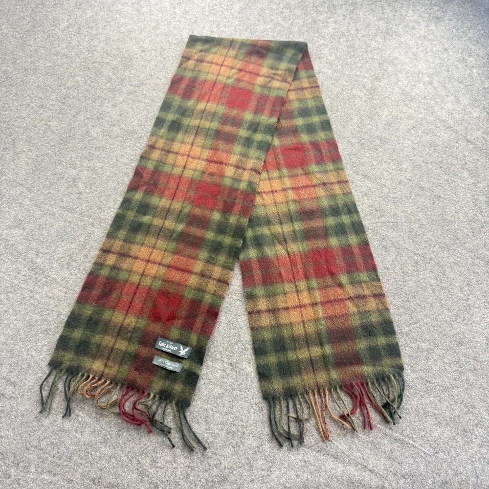 Lyle & Scott Scotland 100% Cashmere Scarf Green Red Beige Plaid